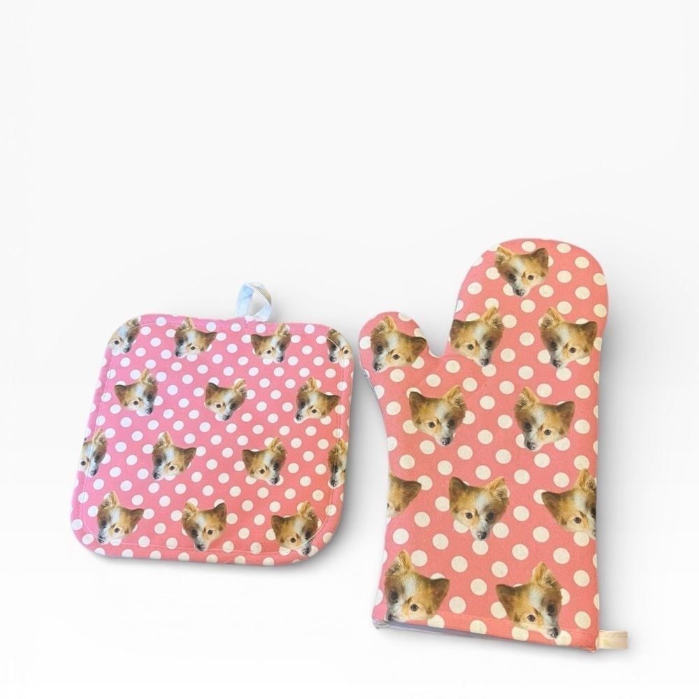 Pink corgi puppy dog oven mit glove set nwot
